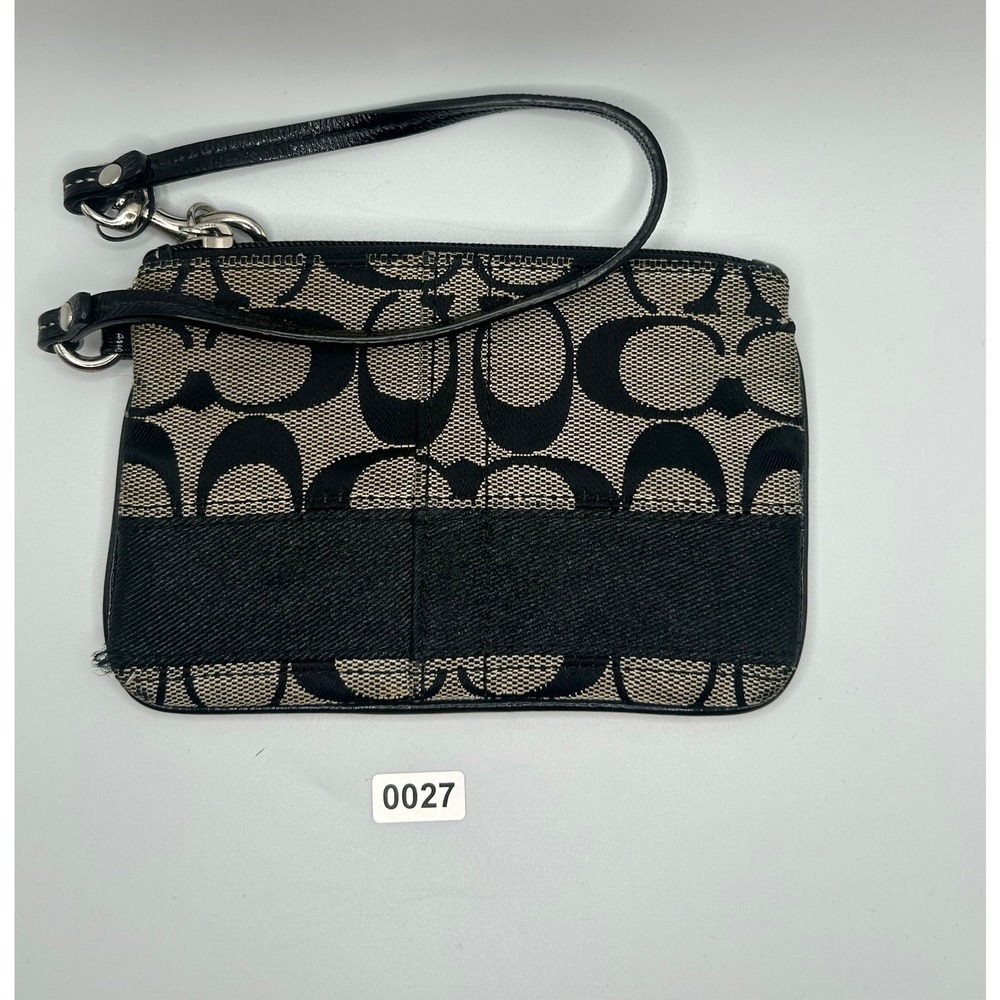Coach Signature C Monogram Wristlet Clutch Pouch Black Leather Trim